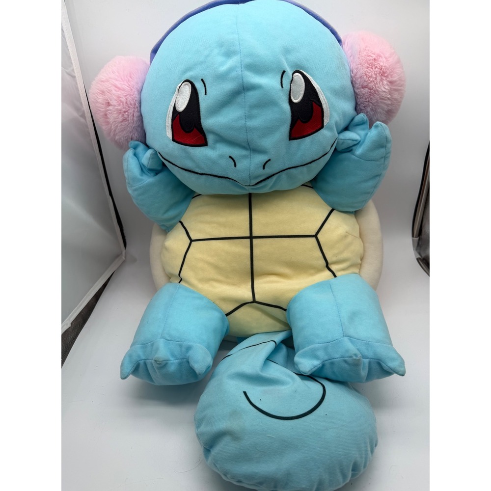 Pokemon Squirtle Plush Toy Factory 24 Inch Large Pink Earmuffs Winter Blue 2022